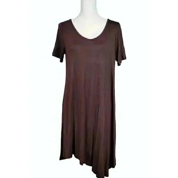 LOT of 2 Woman's Dresses CHOCOLATE BROWN & BURGANDY RED Short Sleeve STRETCH M/L - Picture 2 of 9